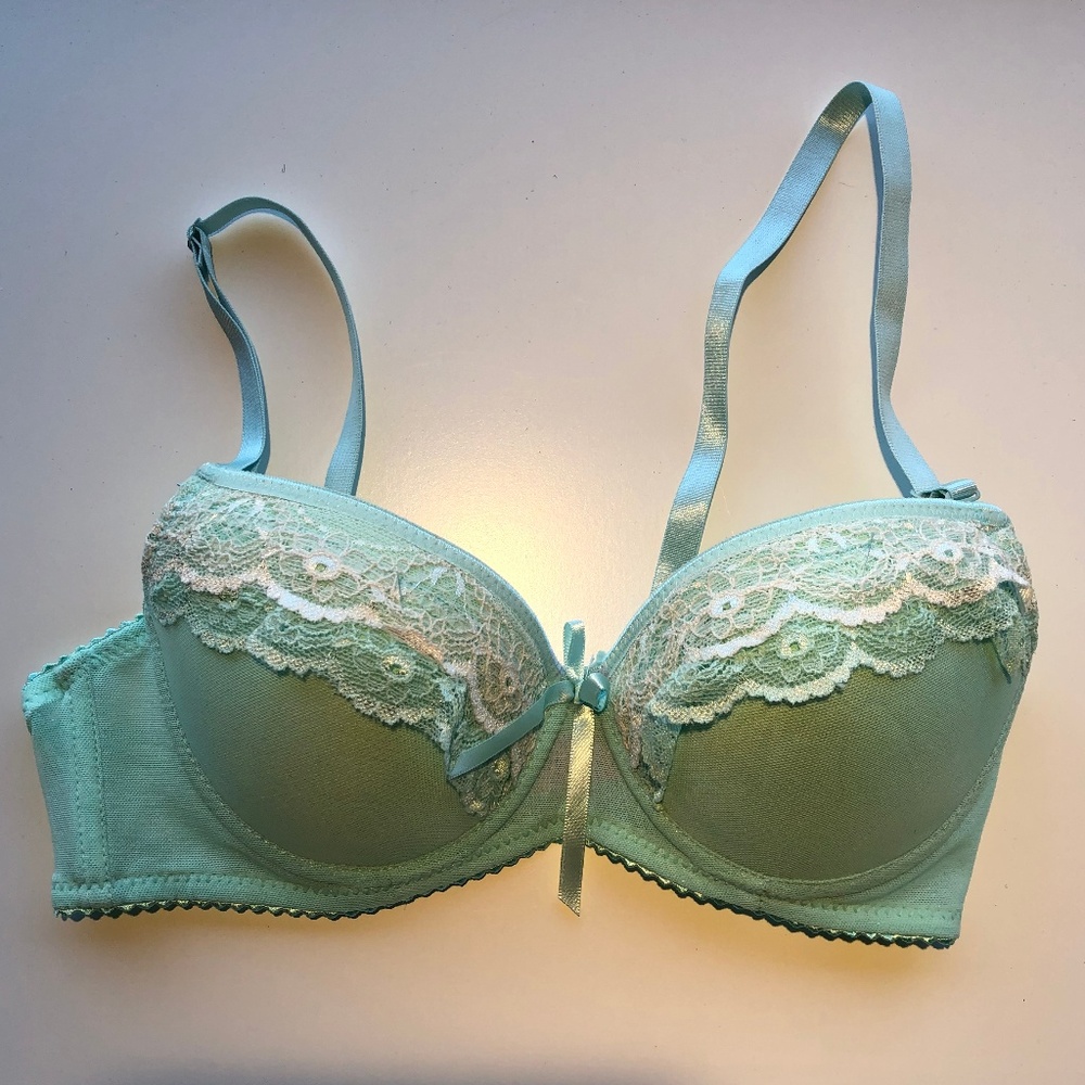 Sea Green and White Multi-Way Padded Bra 34B